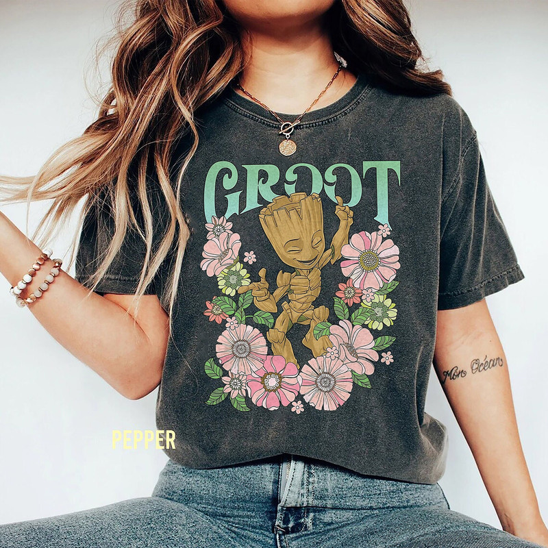 Comfort Colors Marvel Guardians Of The Galaxy Groot Floral Dance Poster T-Shirt, Disneyland Vacation Trip Shirt, Comfort Colors Groot Shirt - 4.jpg