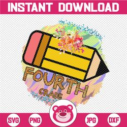 4th grade level shirt fourth teacher apple glitter floral preppy pattern digital design sublimation clipart png download