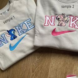 stitch x angel couple matching anniversary embroidered sweatshirt , couple embroidered sweatshirt