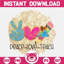 peace love teach png, back to school png, teacher png, leopard, cheetah, pencil digital download, sublimation design