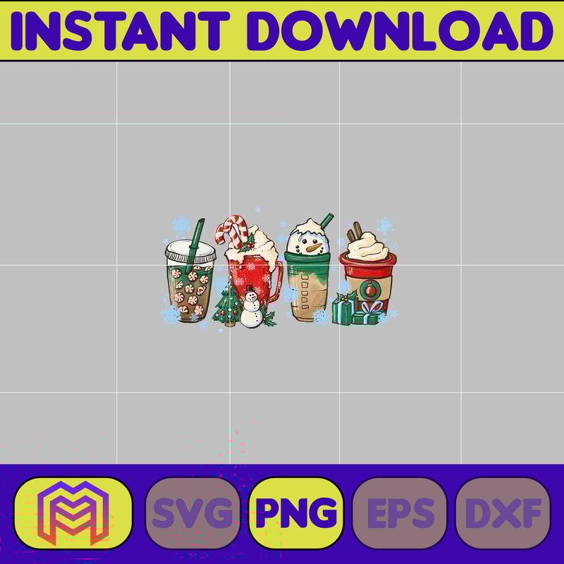 Christmas coffee PNG, snowmen peppermint iced latte sweets snow winter women, Sublimation design, hand drawn Printable file, Instant Download (3).jpg