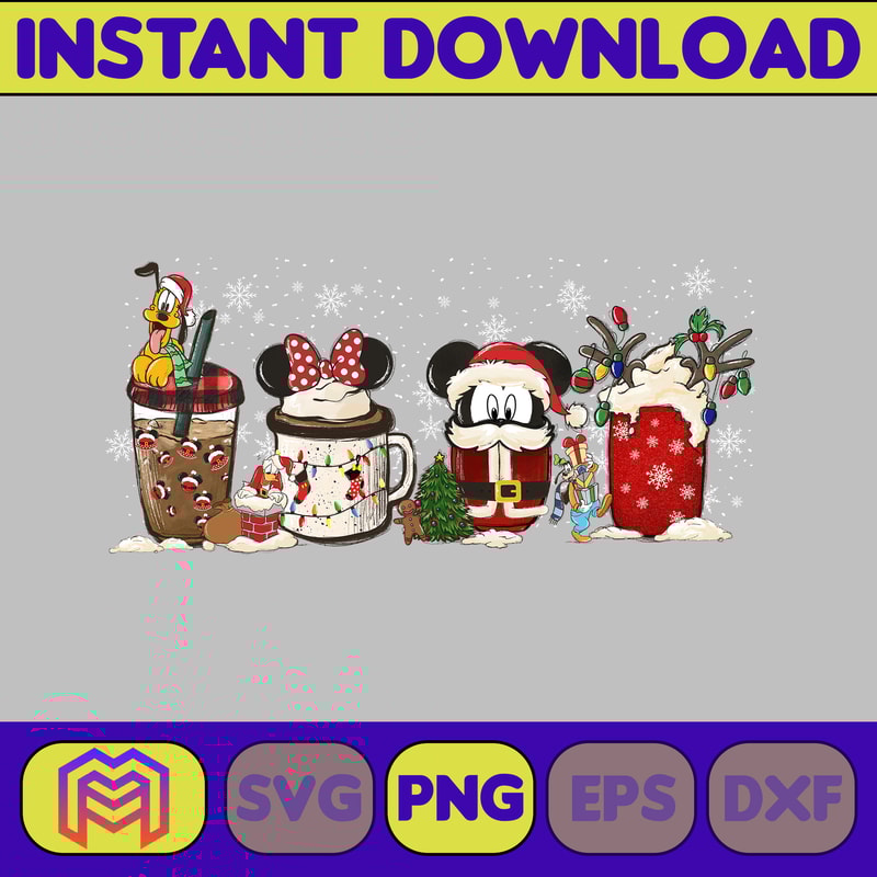 Disney Christmas Coffee Latte PNG, Christmas Coffee PNG, Merry Christmas PNG, Coffe Latte Png, Red Peppermint Iced Latte, Digital Instant Download (2).jpg