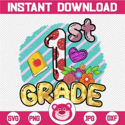 first grade png, back to school png, 1st grade png, first day of school png, apple png, pencil png,teacher png, flower