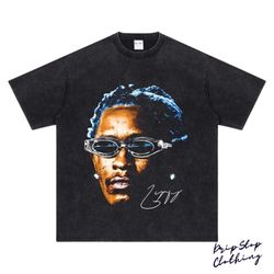 young thug t-shirt , blue rare hip hop graphic print , rap tee concert merch kanye thugger slime season