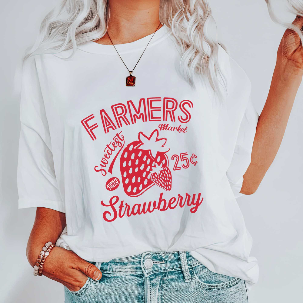 Farmers Market Strawberries T-Shirt, Farmers Market Shirt, Support Local Farmers Shirt, Strawberry Retro Graphic Tee, Cute Summer Shirt - 2.jpg