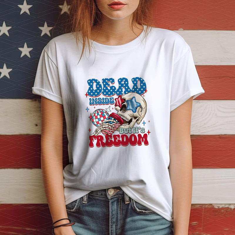 USA Shirt, Dead Inside but It's Freedom Graphic Tee, Fourth of July Tshirt, Funny Patriotic Skeleton Tshirt, 4th of July Coffee Sweatshirts - 2.jpg