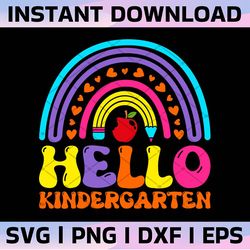 hello kindergarten svg, hello kindergarten svg, kindergarten svg, retro rainbow, first day of school svg, back to school