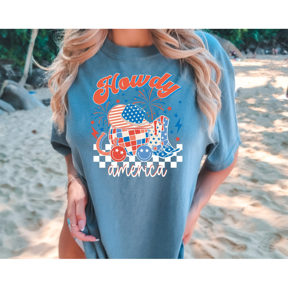 Comfort Colors® Howdy American, Western Shirt, Cute Shirt, Western Graphic, for Women, Red White & Blue, 4th of July Shirt - 1.jpg