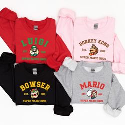 super mario character sweatshirt, mario luigi yoshi peach bowser toad koopa hoodie, s