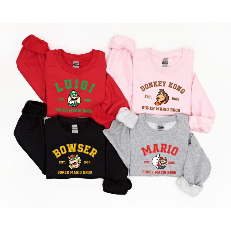 Super Mario Character Sweatshirt, Mario Luigi Yoshi Peach Bowser Toad Koopa Hoodie, Super Mario Bros Shirt, Mario Matching Shirt - 1.jpg
