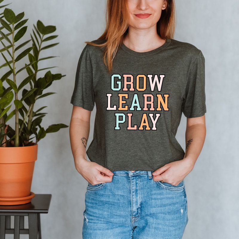 Grow Learn Play Shirt, Montessori Teacher Shirt, Teacher Gifts, Teacher Appreciation shirts, Teacher Life Tee, Comfort Teacher Shirts, Gifts - 2.jpg