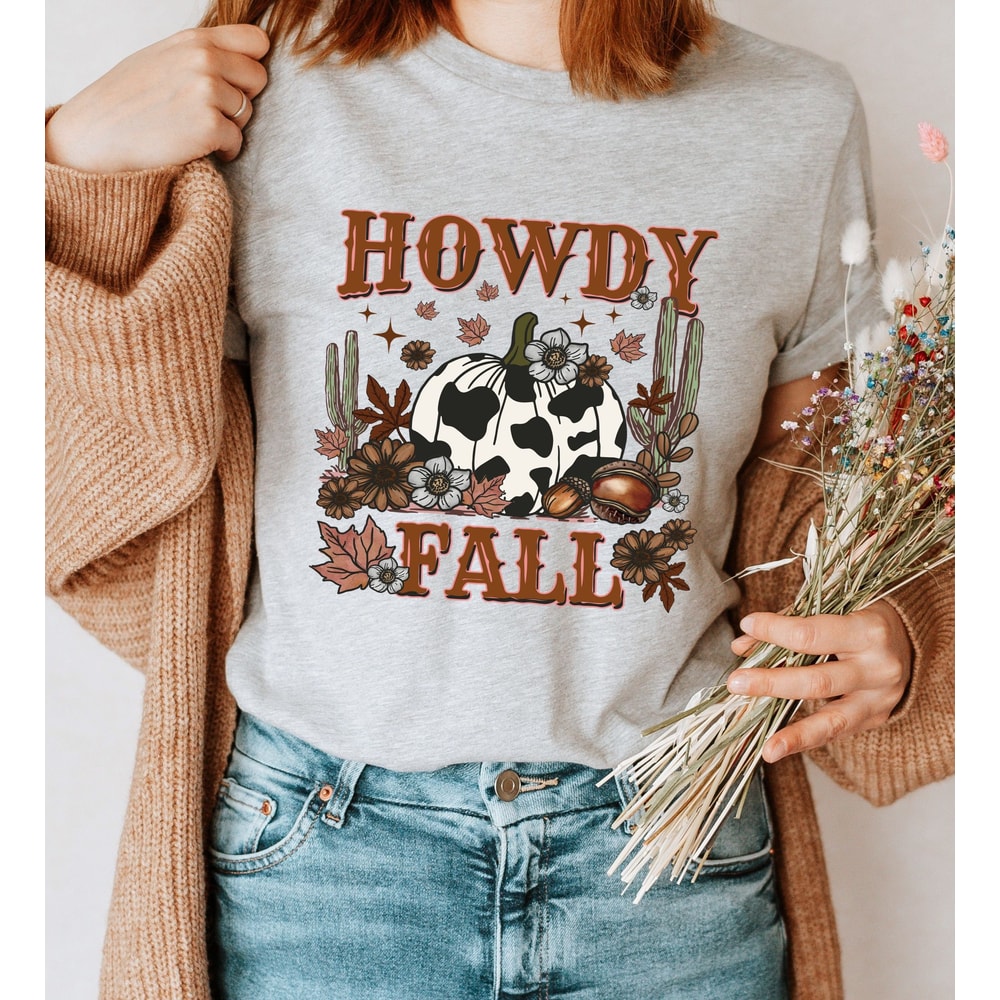 Howdy Fall Shirt, Southern Fall Graphic Tee, Country Pumpkin Shirt, Pumpkin Sweatshirt, Howdy T-Shirt, Cow Print Shirt, Country Girl Gifts - 1.jpg