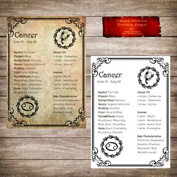 2 BOS pages – Cancer  Zodiac, Astrology, Horoscope, Grimoire Page, Magic Journal, Sign Book of Shadow, Witch Book