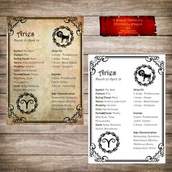 2 BOS pages - Aries Zodiac, Astrology, Horoscope, Grimoire Page, Magic Journal, Sign Book of Shadow, Witch Book