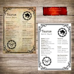 2 BOS pages - Taurus  Zodiac, Astrology, Horoscope, Grimoire Page, Magic Journal, Sign Book of Shadow, Witch Book