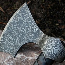 Etched Bearded Viking Axe Fenrir
