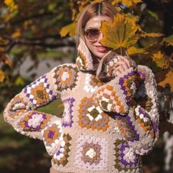 Granny square sweater pattern, sweater crochet pattern, crochet sweater video tutorial, PDF crochet sweater pattern