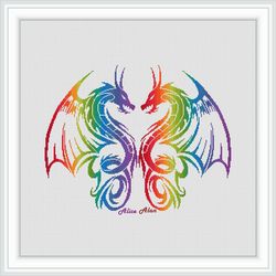 Cross stitch pattern Dragons silhouette heart rainbow wings dragon colorful counted crossstitch patterns Download PDF