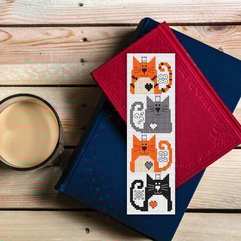 cat embroidery pattenr bookmark