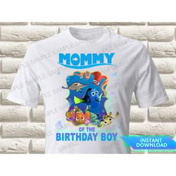 finding dory mommy of the birthday boy iron on transfer, finding dory iron on transfer, finding dory birthday shirt iron