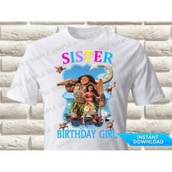 moana sister of the birthday girl iron on transfer, princess moana iron on transfer, princess moana birthday shirt iron