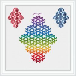 Cross stitch pattern mandala geometric figure stripes cubes abstract 3D mosaic rainbow monochrome counted crossstitch