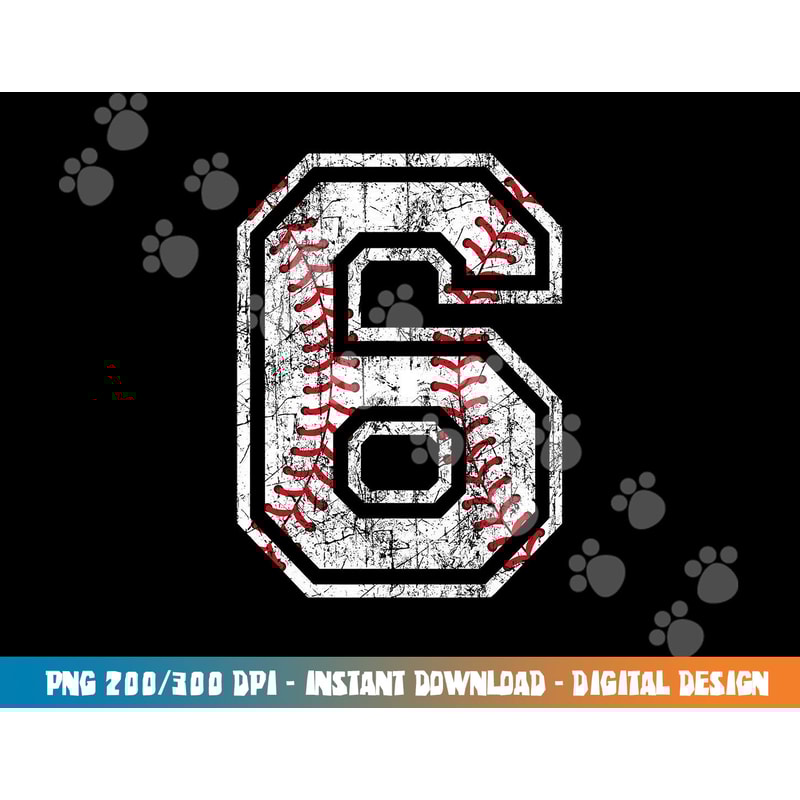Baseball Jersey Number 6 Vintage Distressed 6th Birthday png, sublimation copy.jpg