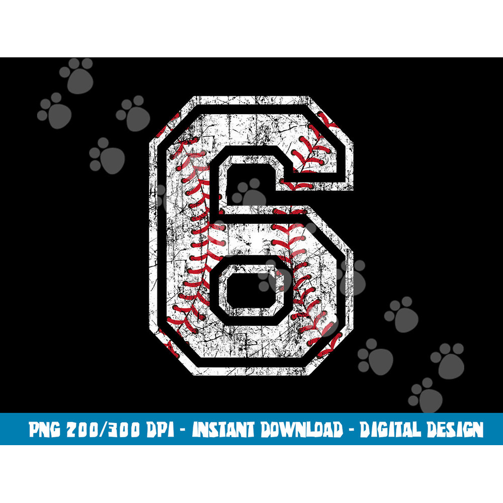 Baseball Jersey Number 6 Vintage Distressed 6th Birthday png, sublimation copy.jpg