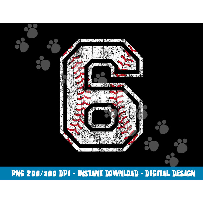 Baseball Jersey Number 6 Vintage Distressed 6th Birthday png, sublimation copy.jpg