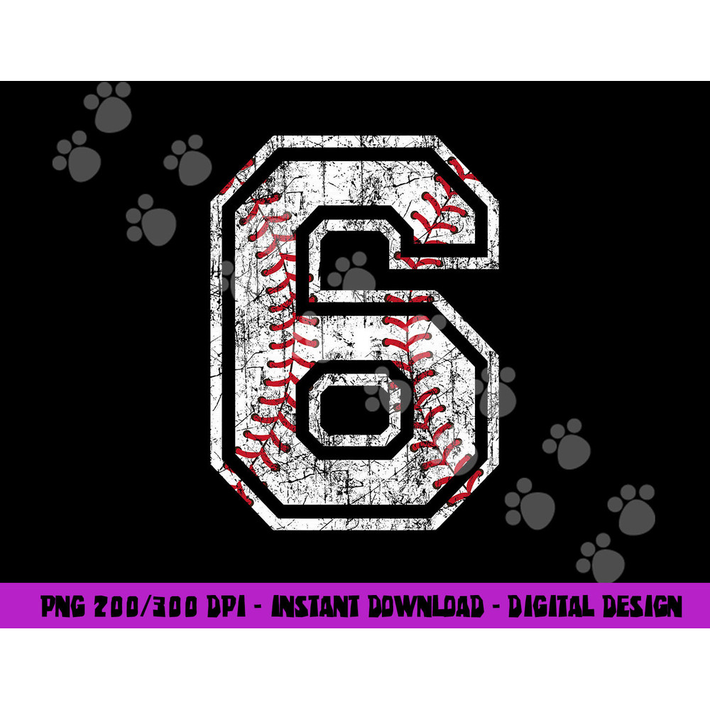 Baseball Jersey Number 6 Vintage Distressed 6th Birthday png, sublimation copy.jpg
