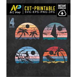 sunset bundle svg, retro sunset, summer sun, beach sunshine, ocean waves, vacation, t-shirt design svg, cut file