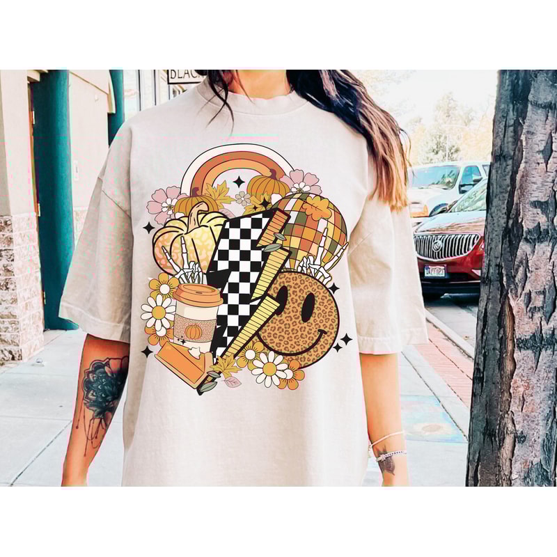 Fall vibes png sublimation design, retro fall sublimation, smiley face, pumpkin png, fall clipart png, digital download, trendy fall design - 2.jpg