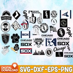 bundle 34 files chicago-white sox baseball team svg, chicago white sox svg, mlb svg, mlb team  svg, mlb svg, png, dxf, e