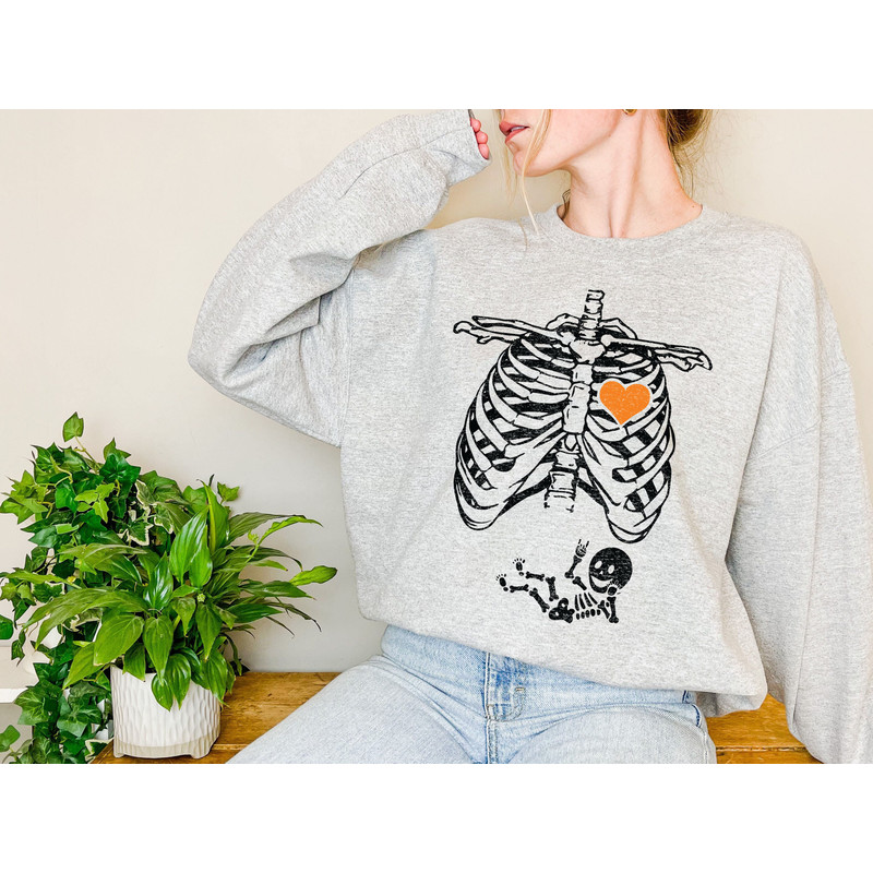 Skeleton Halloween Maternity Sweatshirt, Skeleton Maternity Shirt, Pregnancy Sweater, Pregnancy Announcement Shirt, Pregnant Women Costume - 2.jpg