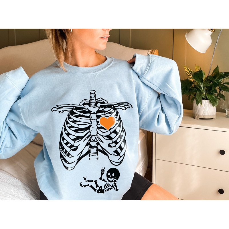 Skeleton Halloween Maternity Sweatshirt, Skeleton Maternity Shirt, Pregnancy Sweater, Pregnancy Announcement Shirt, Pregnant Women Costume - 3.jpg