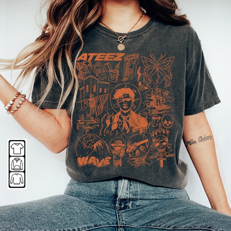 ATEEZ Kpop Doodle Art Shirt, Vintage ATEEZ Merch Tee Albums Lyric Art Tattoo Design Sweatshirt, Retro ATEEZ Tour 2023 DA1906DT V1 - 2.jpg