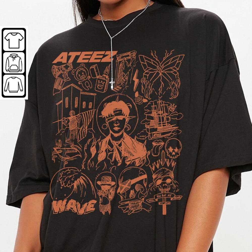 ATEEZ Kpop Doodle Art Shirt, Vintage ATEEZ Merch Tee Albums Lyric Art Tattoo Design Sweatshirt, Retro ATEEZ Tour 2023 DA1906DT V1 - 3.jpg