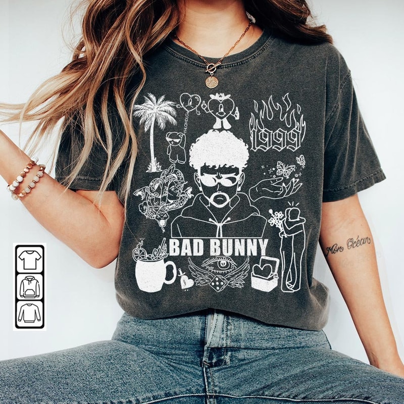 Bad Bunny Doodle Art Shirt, Vintage Bad Bunny Un X100to Lyric Merch Sweatshirt Hoodie, Retro Bad Bunny Art Tattoo Tour 2023 DA0305DT - 1.jpg
