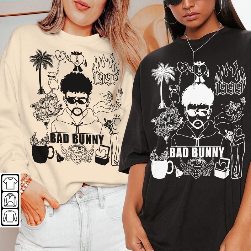 Bad Bunny Doodle Art Shirt, Vintage Bad Bunny Un X100to Lyric Merch Sweatshirt Hoodie, Retro Bad Bunny Art Tattoo Tour 2023 DA0305DT - 2.jpg