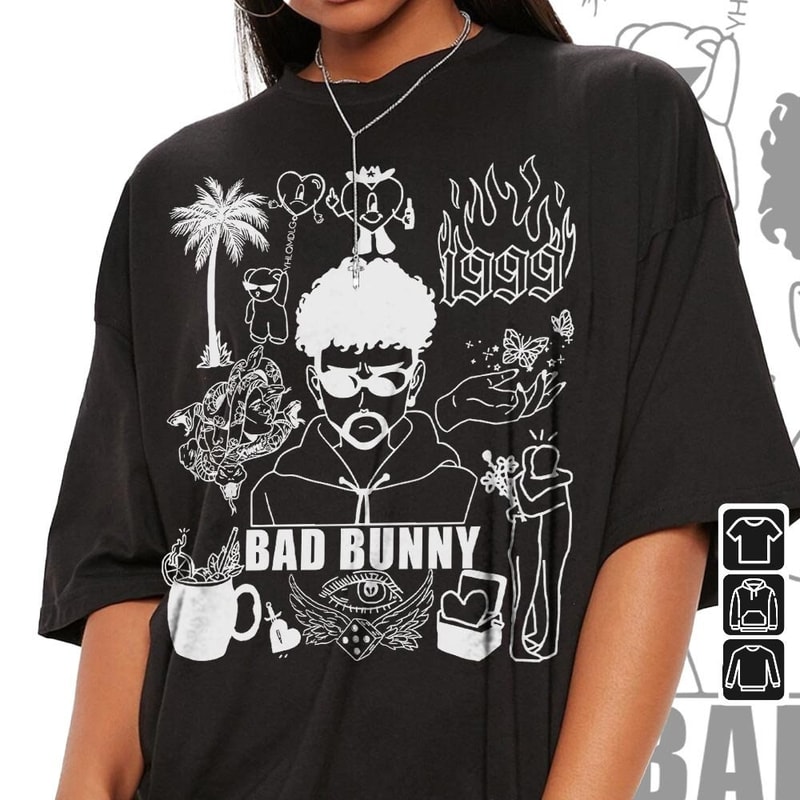Bad Bunny Doodle Art Shirt, Vintage Bad Bunny Un X100to Lyric Merch Sweatshirt Hoodie, Retro Bad Bunny Art Tattoo Tour 2023 DA0305DT - 3.jpg
