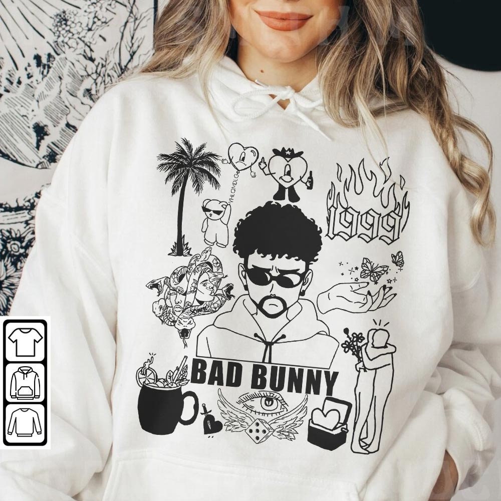 Bad Bunny Doodle Art Shirt, Vintage Bad Bunny Un X100to Lyric Merch Sweatshirt Hoodie, Retro Bad Bunny Art Tattoo Tour 2023 DA0305DT - 4.jpg
