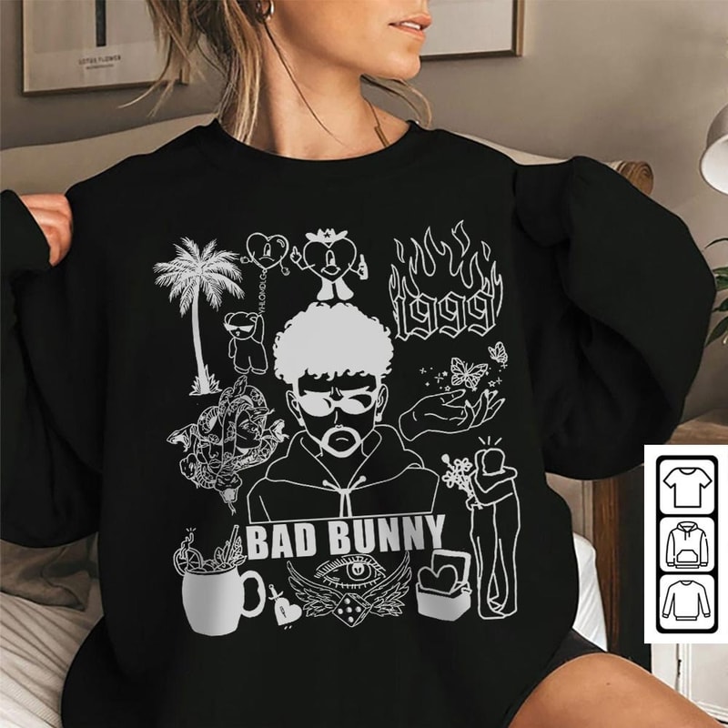 Bad Bunny Doodle Art Shirt, Vintage Bad Bunny Un X100to Lyric Merch Sweatshirt Hoodie, Retro Bad Bunny Art Tattoo Tour 2023 DA0305DT - 5.jpg