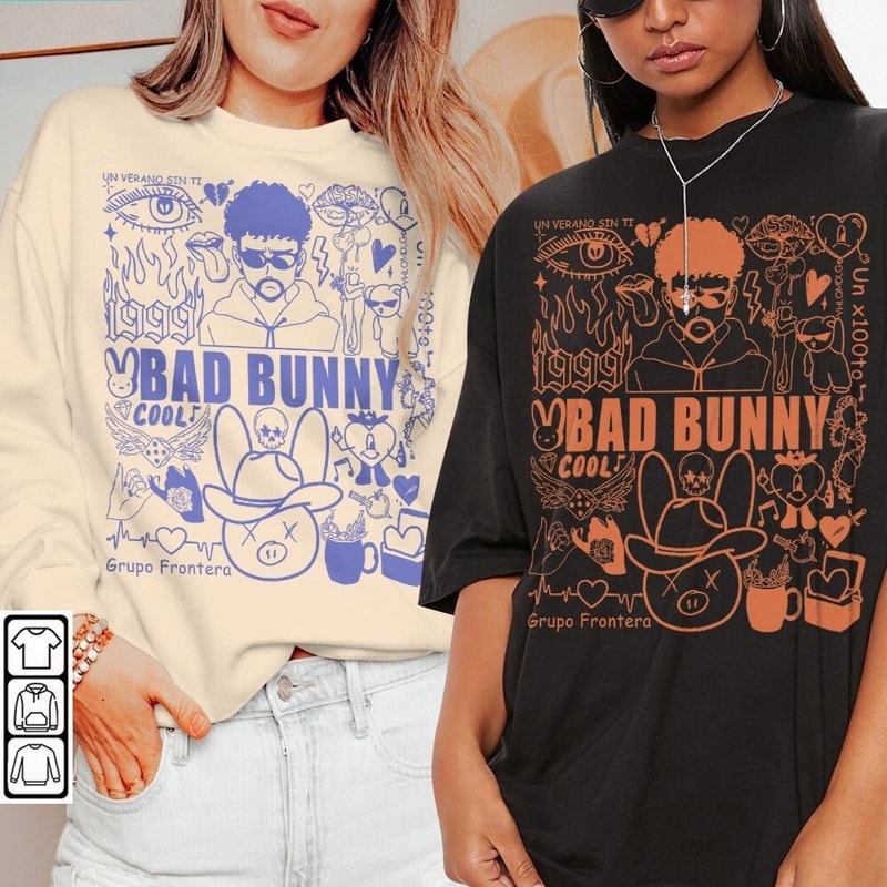Bad Bunny Doodle Art Shirt, Vintage Bad Bunny Un X100to Lyric Merch Sweatshirt Hoodie, Retro Bad Bunny Tattoo Tour 2023 DA1205DT - 1.jpg