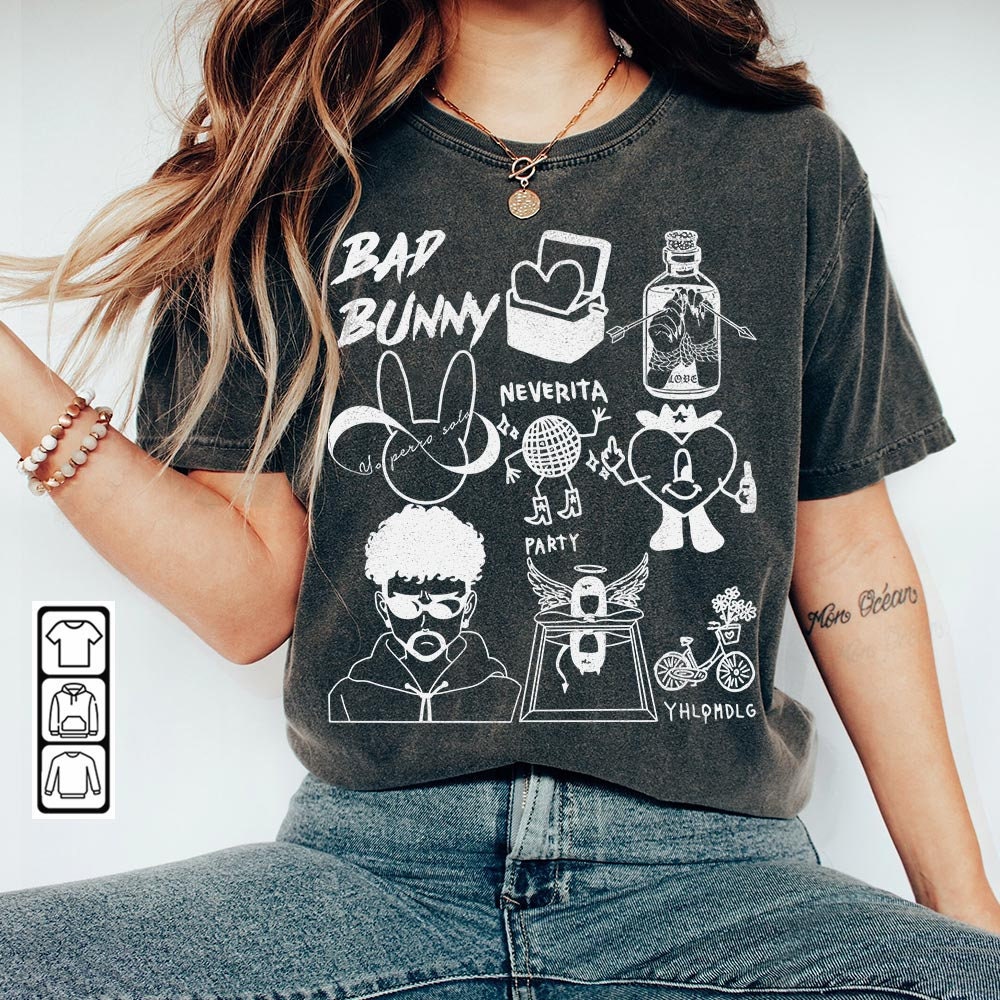 Bad Bunny Doodle Art Shirt, Vintage Bad Bunny Un X100to Lyrics Merch Sweatshirt Hoodie, Retro Bad Bunny Art Tattoo Tour 2023 DA0305DT - 1.jpg