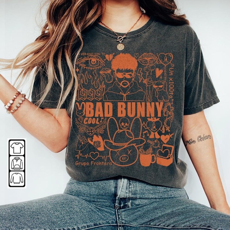 Bad Bunny Doodle Art Shirt, Vintage Bad Bunny Un X100to Lyric Merch Sweatshirt Hoodie, Retro Bad Bunny Tattoo Tour 2023 DA1205DT - 2.jpg