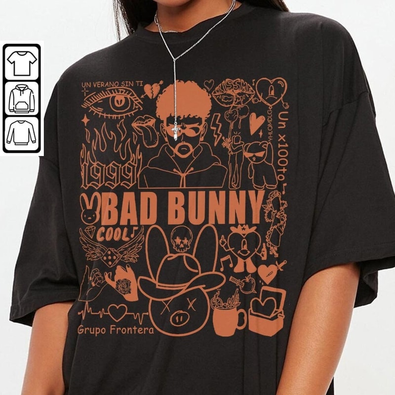 Bad Bunny Doodle Art Shirt, Vintage Bad Bunny Un X100to Lyric Merch Sweatshirt Hoodie, Retro Bad Bunny Tattoo Tour 2023 DA1205DT - 3.jpg