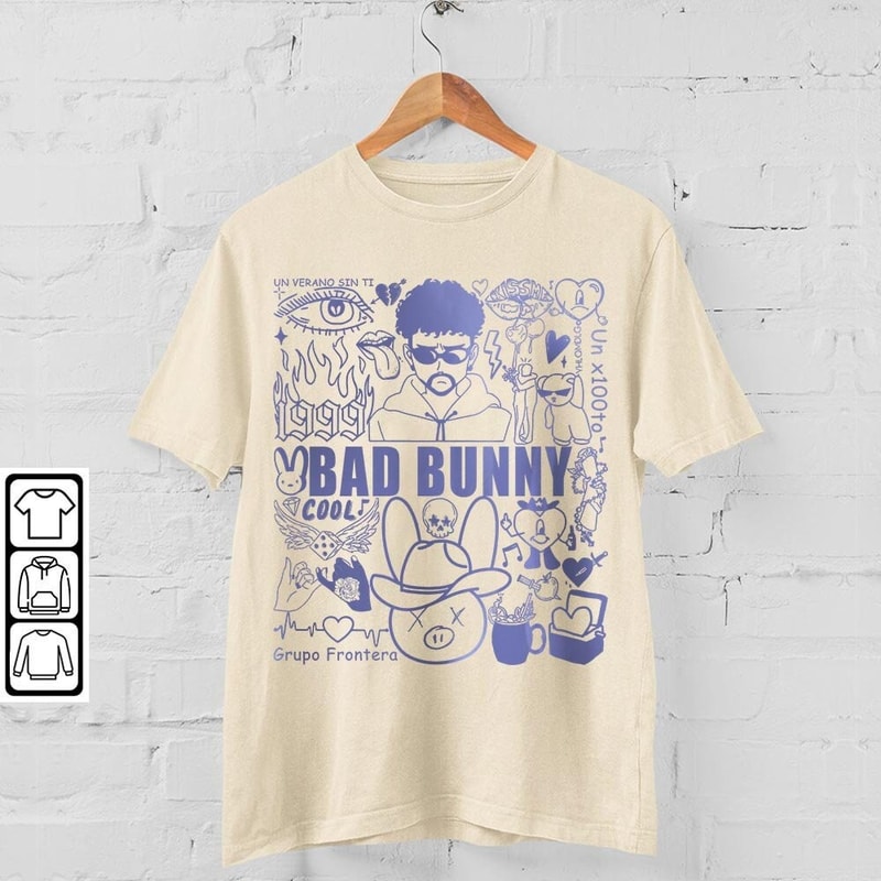 Bad Bunny Doodle Art Shirt, Vintage Bad Bunny Un X100to Lyric Merch Sweatshirt Hoodie, Retro Bad Bunny Tattoo Tour 2023 DA1205DT - 4.jpg