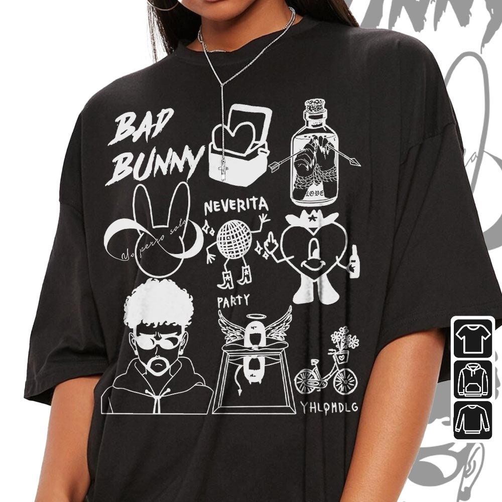 Bad Bunny Doodle Art Shirt, Vintage Bad Bunny Un X100to Lyrics Merch Sweatshirt Hoodie, Retro Bad Bunny Art Tattoo Tour 2023 DA0305DT - 3.jpg