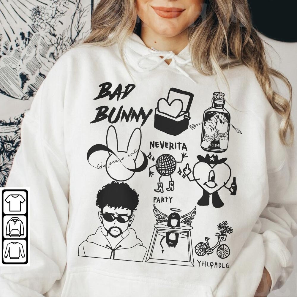 Bad Bunny Doodle Art Shirt, Vintage Bad Bunny Un X100to Lyrics Merch Sweatshirt Hoodie, Retro Bad Bunny Art Tattoo Tour 2023 DA0305DT - 4.jpg