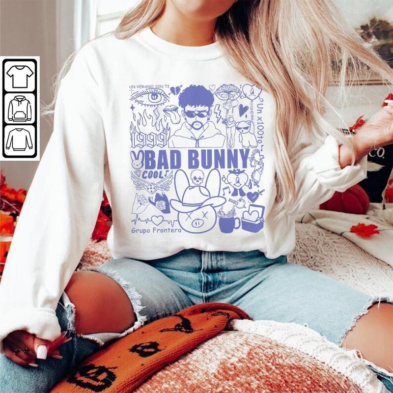 Bad Bunny Doodle Art Shirt, Vintage Bad Bunny Un X100to Lyric Merch Sweatshirt Hoodie, Retro Bad Bunny Tattoo Tour 2023 DA1205DT - 5.jpg